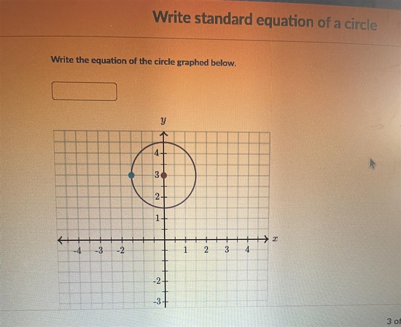 Write the equation of the circle graphed below.-example-1