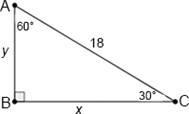 What are the values of x and y? Question options: A) x = 18√3 y = 9√3 B) x = 9; y-example-1