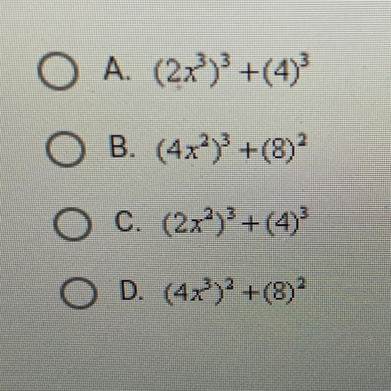 Use the appropriate identity to rewrite the expression 8x^6 +64.-example-1