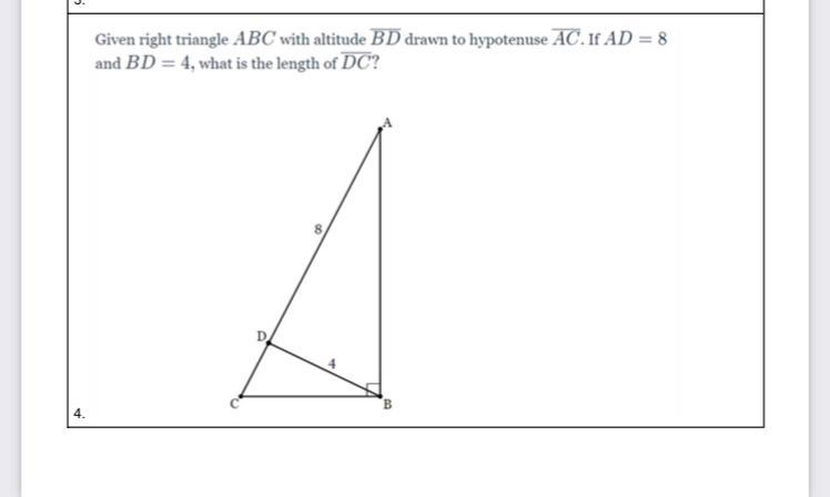 Geometry given right triangle ABC with altitude BD drawn to hvpotenuse AC. If AD = 8 and-example-1