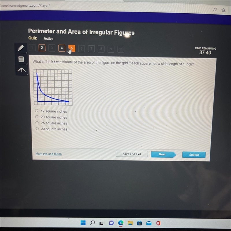 What is the best estimate of the area of the figure on the grid if each square has-example-1