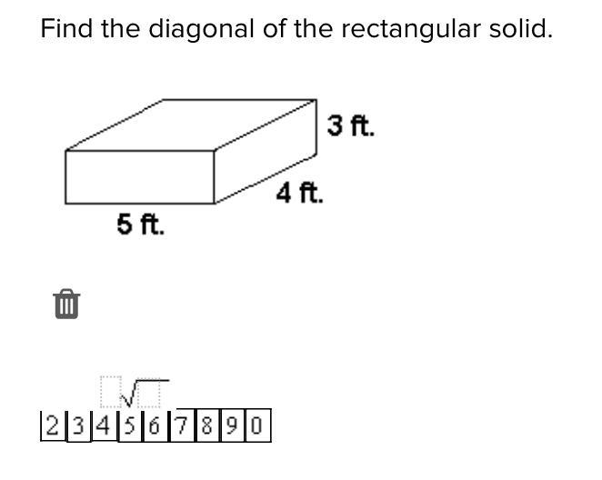 Find the diagonal of the rectangular solid.-example-1