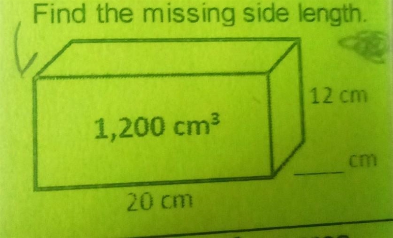 Find the missing side length 12 cm 1,200 cm 20 cm ____ cm​-example-1