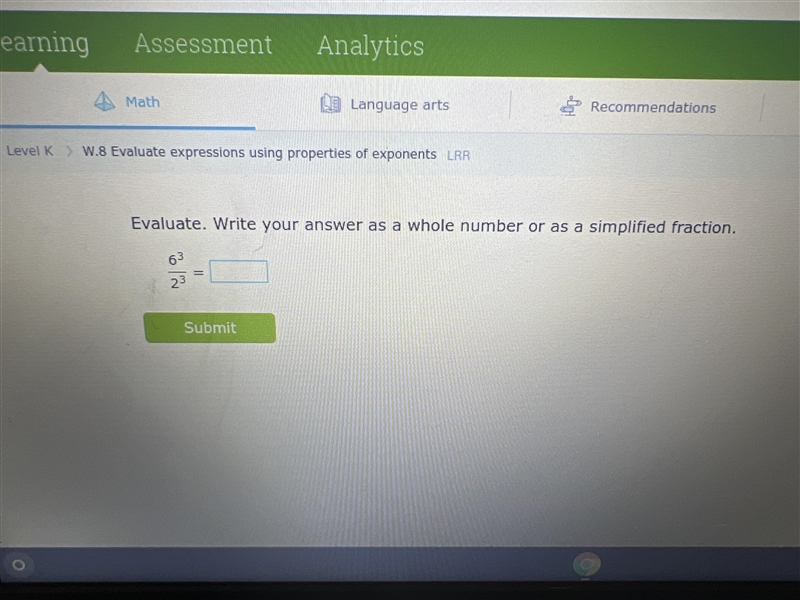 Evaluate write your answer as a whole number or as a simplified fraction-example-1