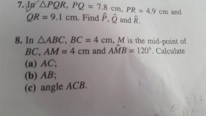 Cosine Rule In ABC, BC = 4cm, M is the mid-point of BC, AM = 4cm and AMB = 120..... Check-example-1