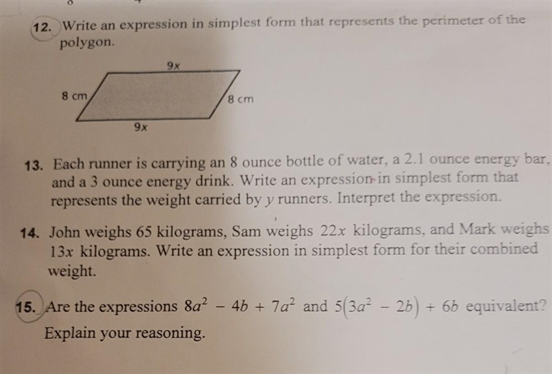 WORTH 50 POINTS! can you please help me with 12 and 15? (SHOW WORK IF POSSIBLE!) PLEASE-example-1