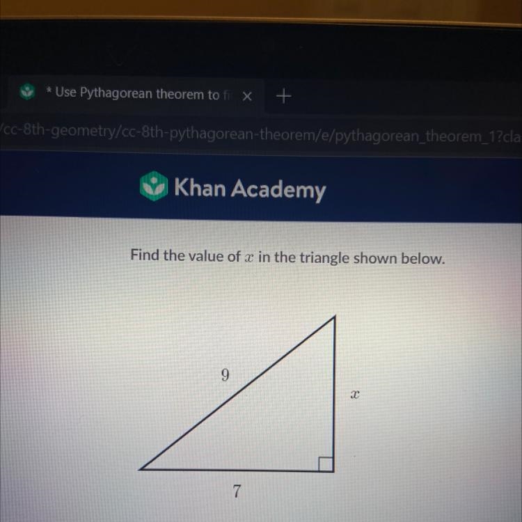 Find the value of x in the triangle shown below. 9 7-example-1