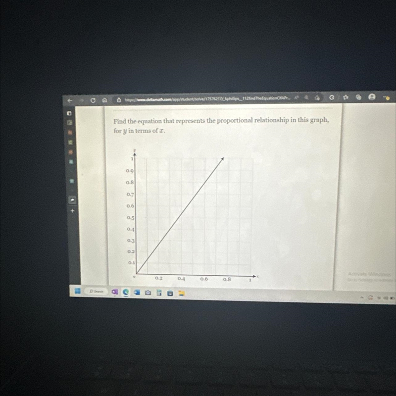 Find the equation that represents the proportional relationship in this graph, for-example-1