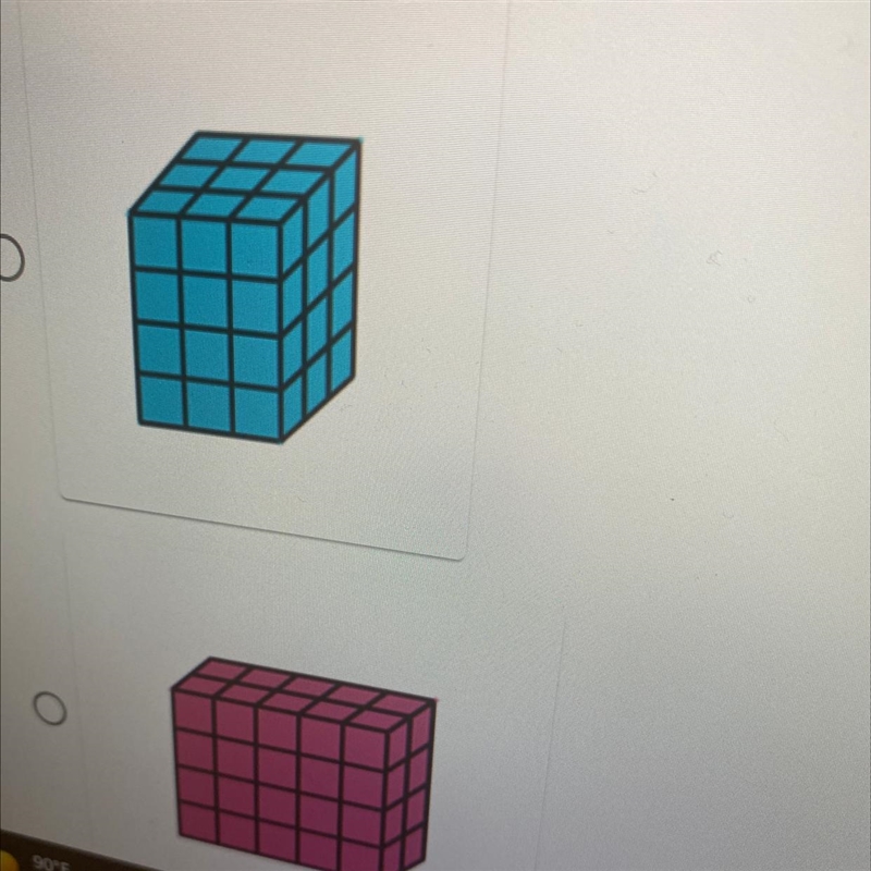 Which rectangular prism has greater volume? Some of the cubes might be hidden behind-example-1