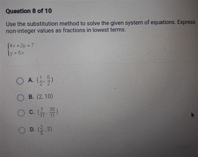 NEED HELP ASAP Use the substitution method to solve the given system of equations-example-1