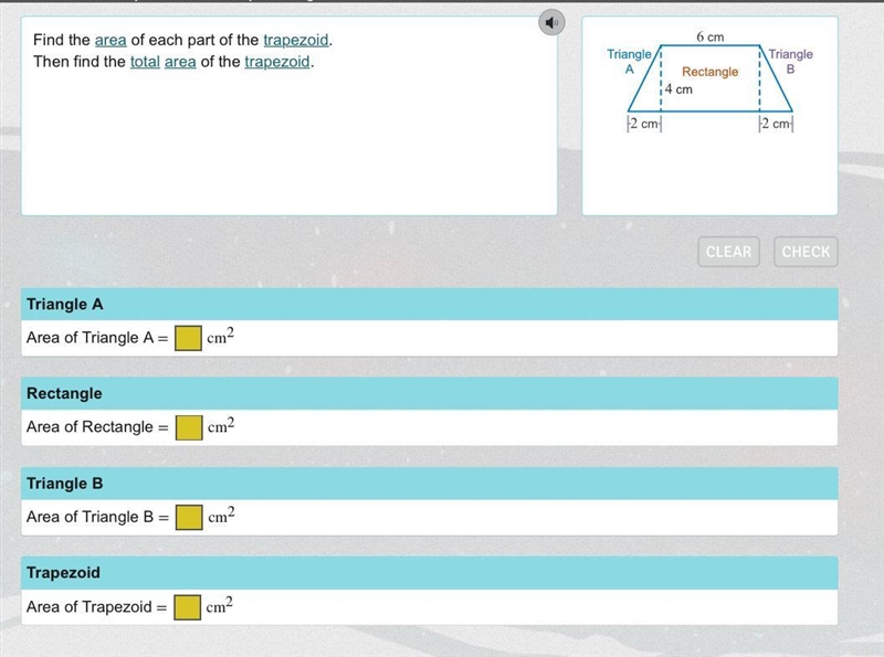 Find the area of each part of the trapezoid. Then find the total area of the trapezoid-example-1