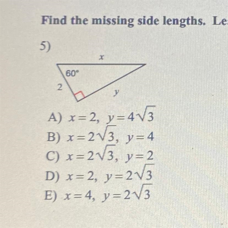 Find the missing side lengths. Leave your answers as radicals in simplest form-example-1