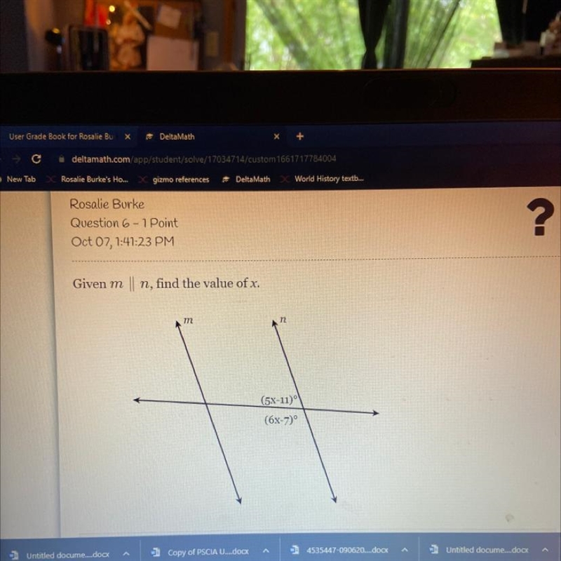 Given m n, find the value of x. m (5X-11)° (6x-7)°-example-1