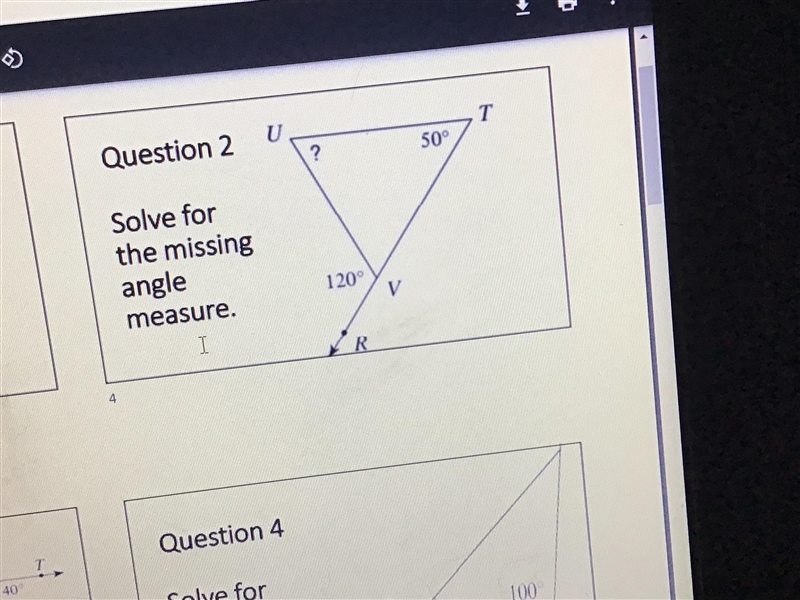 Solve for the missing angle measure Answer choices 50 120 70 60-example-1