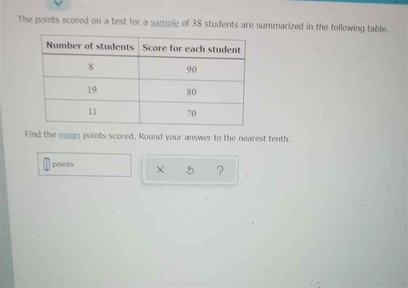 The points scored on a test for a sample of 38 students are summarized in the following-example-1