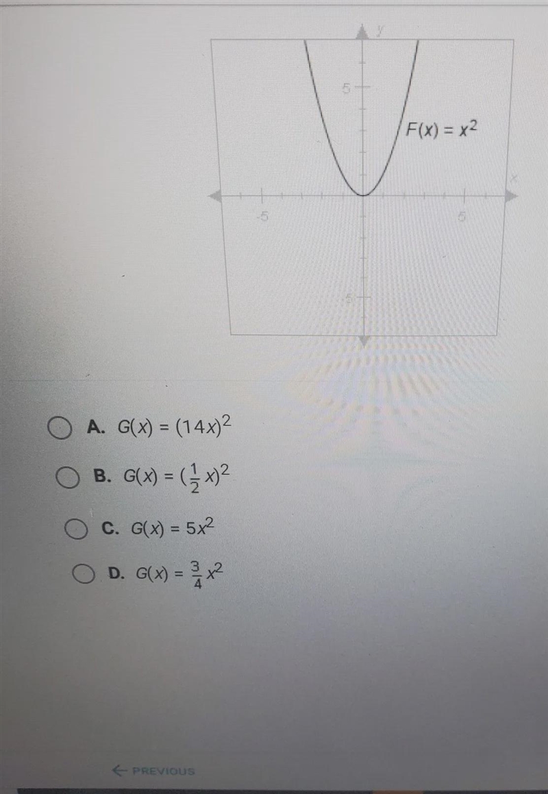 Which of the following functions shows the quadratic parent function,F(x) = x?, horizontally-example-1