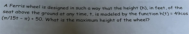 A Ferris wheel is designed in such a way that the height (h), in feet, of the seat-example-1