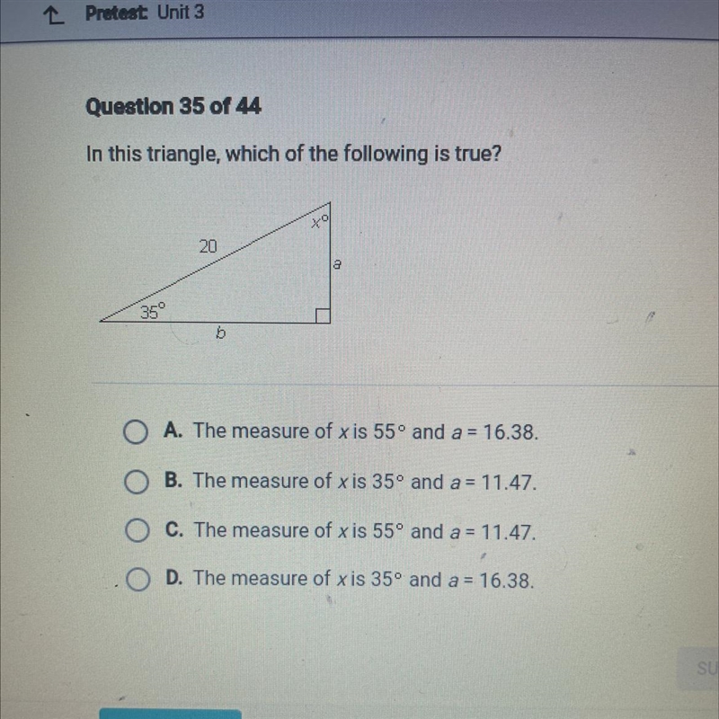 In this triangle, which of the following is true?-example-1