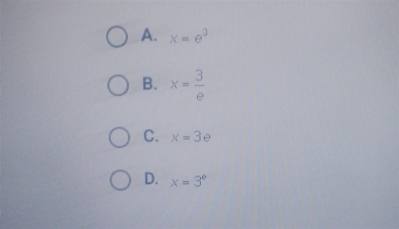 Which of the following is equivalent to the logarithmic equation below? in x=3​-example-1