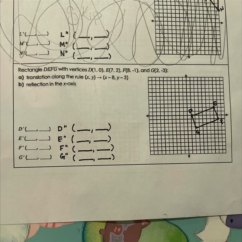 Rectangles DEFG with vertices D(1,0) E(7,2) F(8, -1) and G (2, -3) A. Translations-example-1