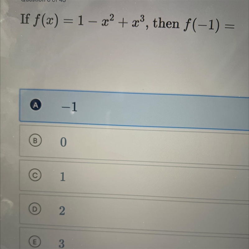 If f(x) = 1 - x2 + x2 then f(-1) =-example-1