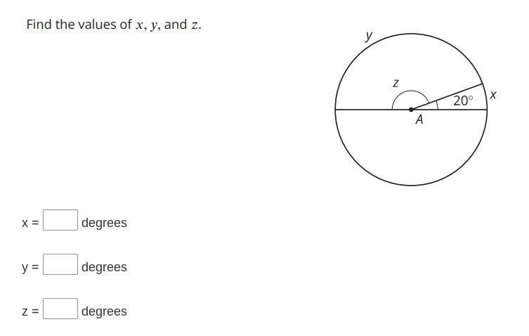 [100 POINTS] Find the values of x, y, and z.-example-1