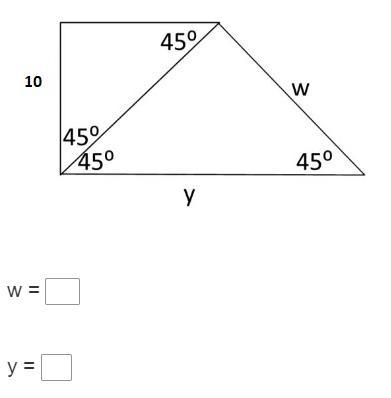 Solve for w and y Please help!!!!!!!!!!!!!!!!!!!!!!!!!!!!!-example-1