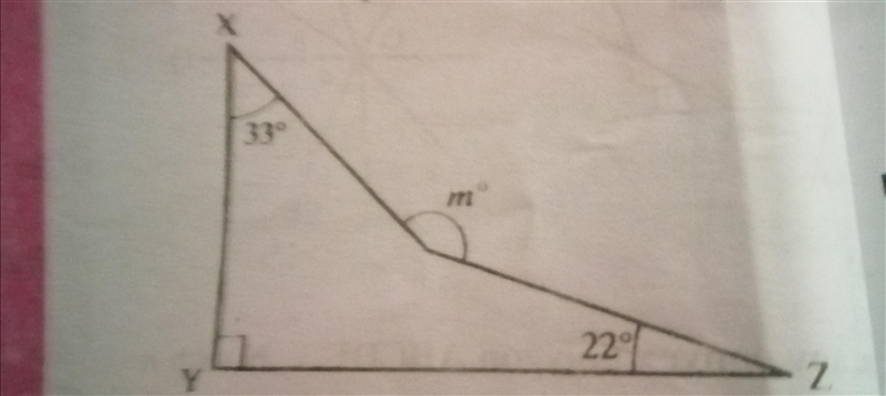 What is the value of the angle marked m? Note: m is not a straight line!-example-1