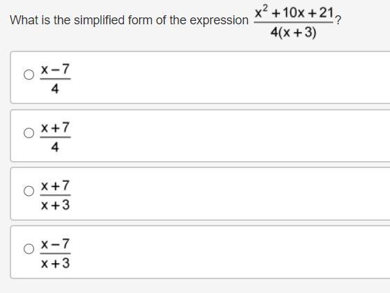 What is the simplified form of the expression the quantity x squared plus 10x plus-example-1