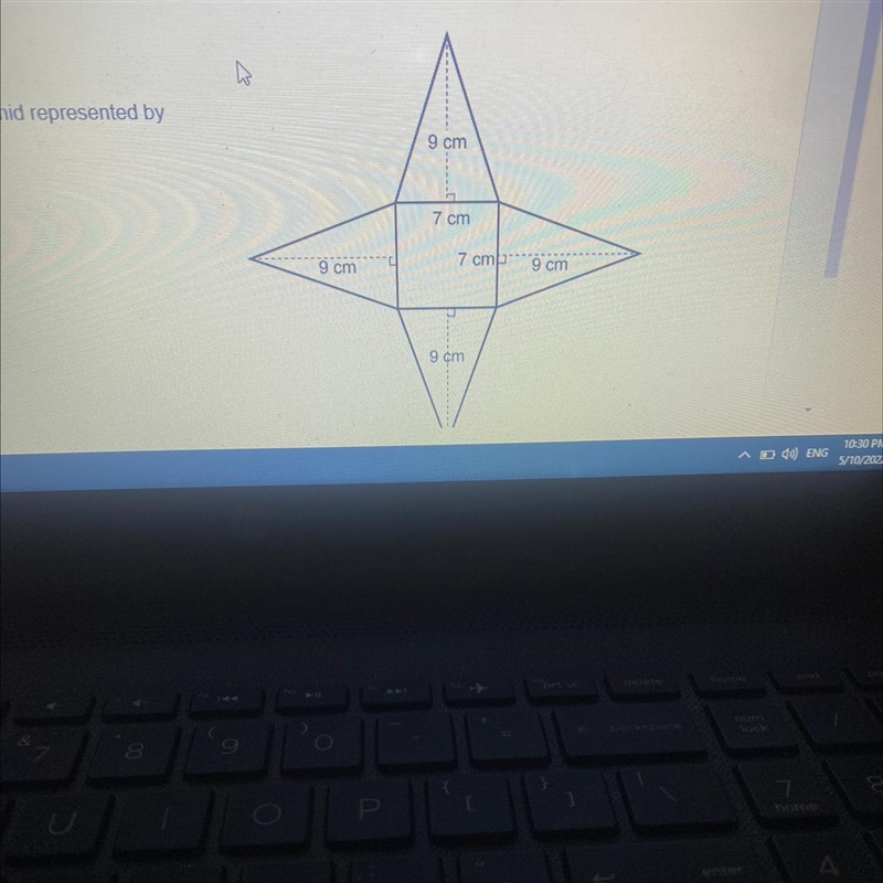 What is the surface area of the square pyramid represented by the net? 9 cm 7 cm 9 cm-example-1