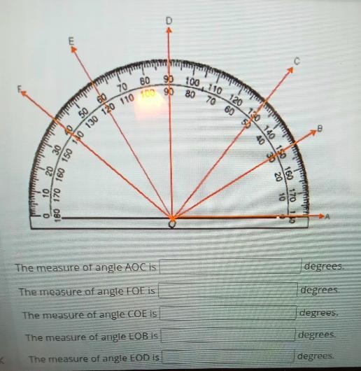 Use the protractor to find the measures of the following angles-example-1