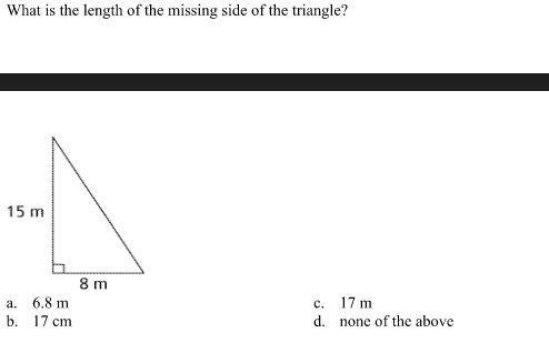 What is the length of the missing side of the triangle?-example-1