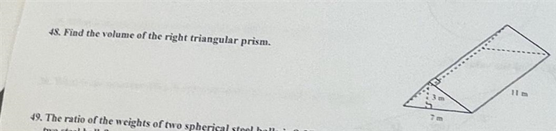 Please help me!! due today. Find the volume of the right triangular prism !:)-example-1