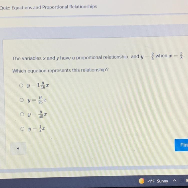 50 POINTS! The variables x and y have a proportional relationship, and y=2/5 when-example-1