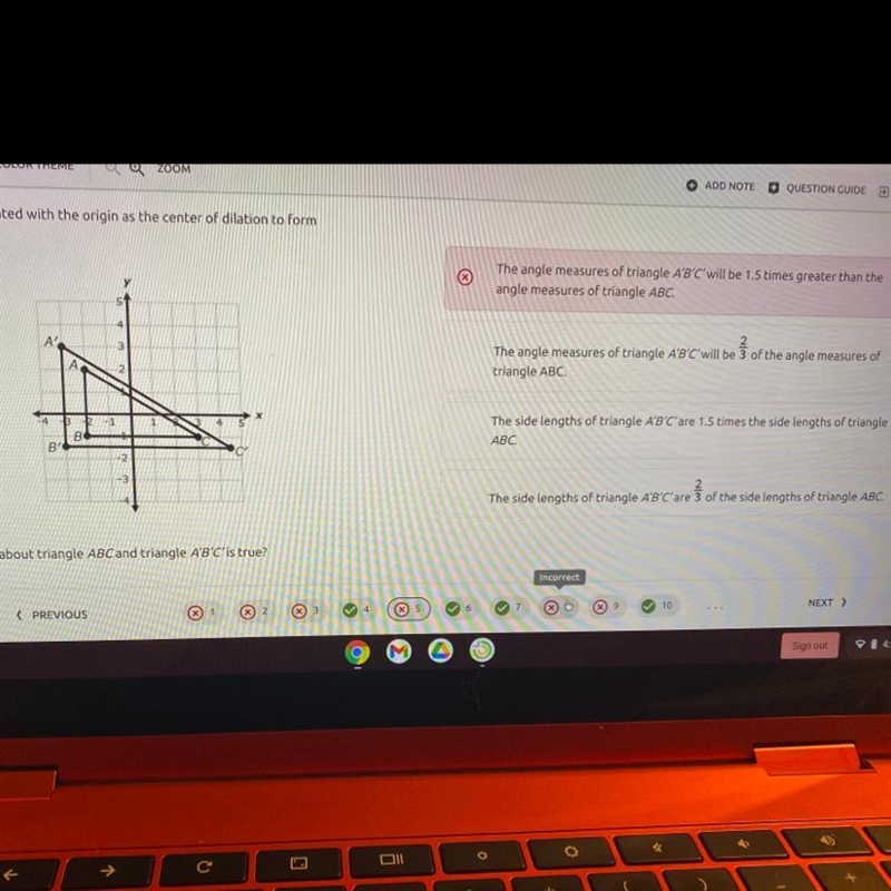 Triangle ABC was dilated with the origin as the center of dilation to form triangle-example-1