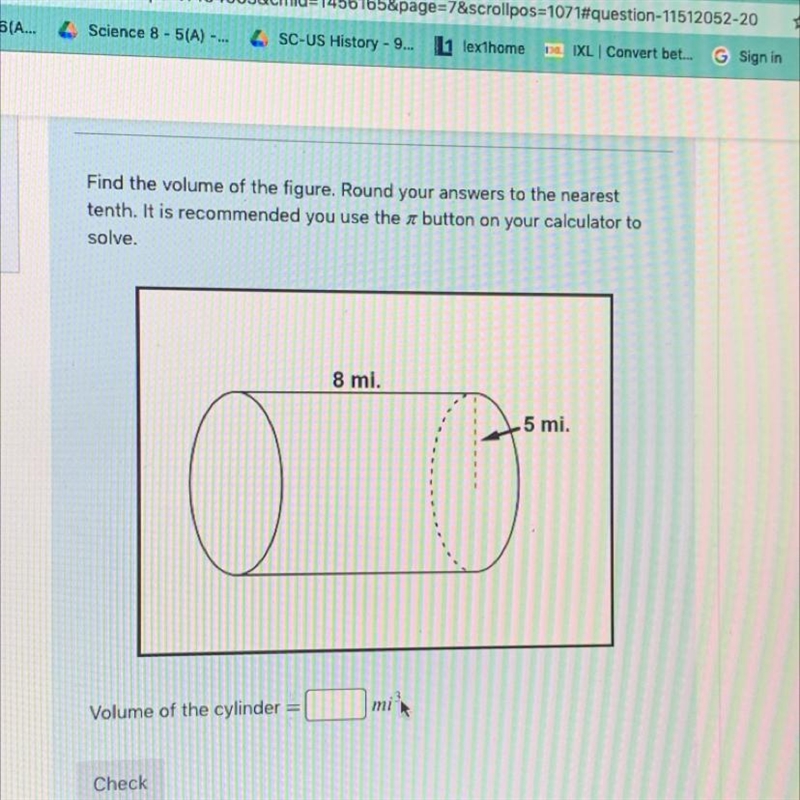 Volume of the cylinder=?-example-1