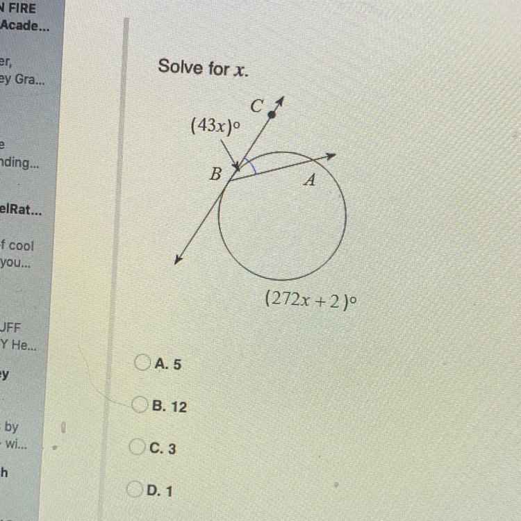 Solve for x. (43x)⁰ B C A (272x + 2)°-example-1