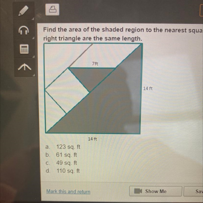 Find the area of the shaded region to the nearest square unit. The base and height-example-1