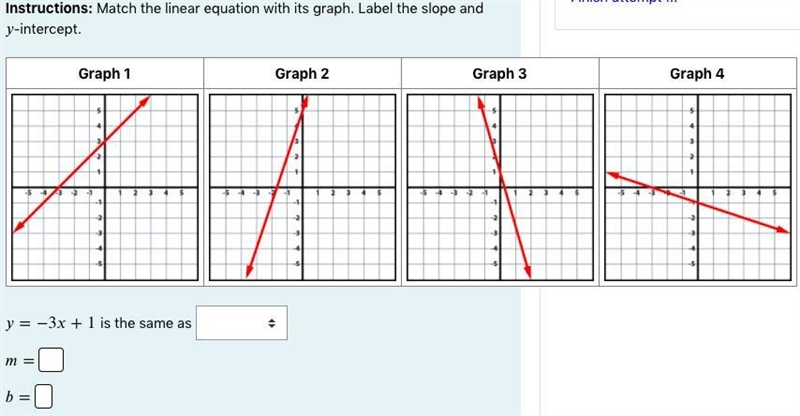 Instructions: Match the linear equation with its graph. Label the slope and -intercept-example-1