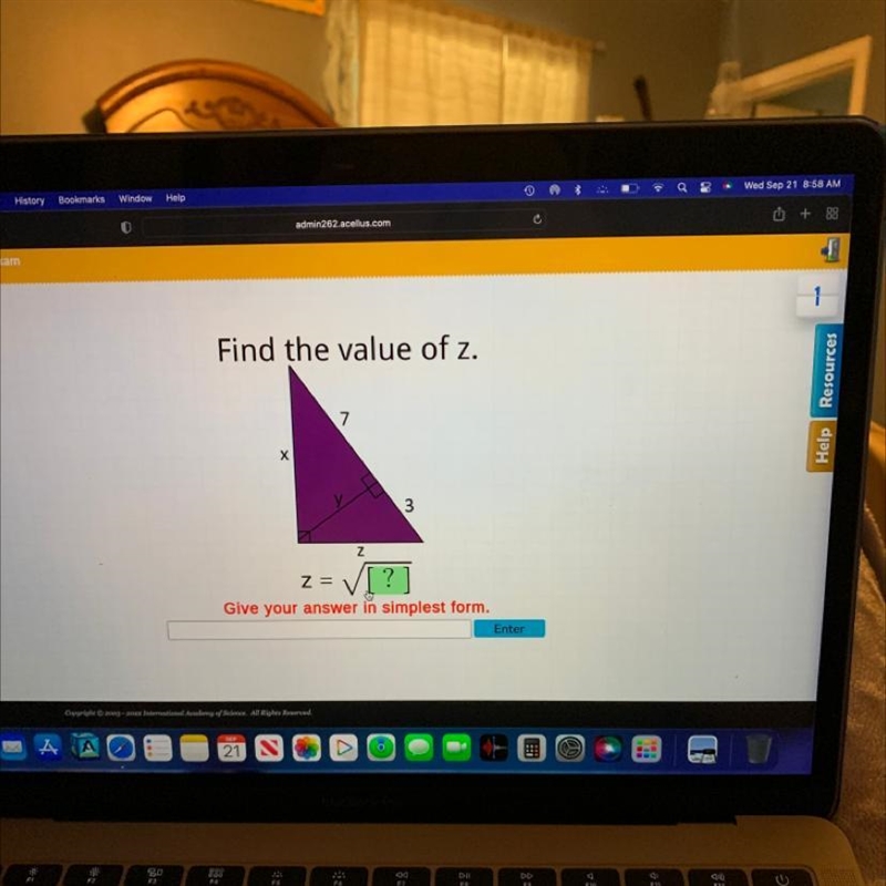 Find the value of z. X 7 Y Z 3 Z = ✓[?] Please helppppp-example-1