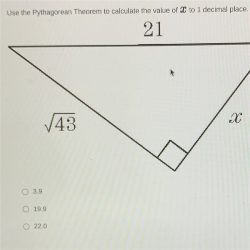 Use the Pythagorean Theorem to calculate the value of to 1 decimal place-example-1