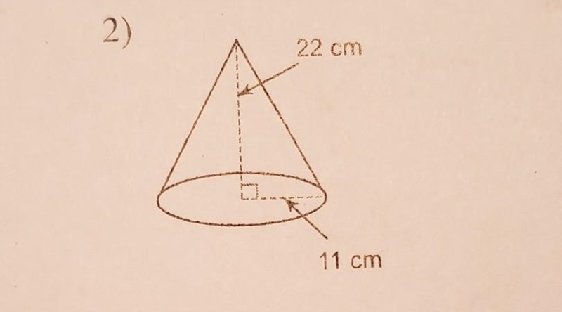 Find the volume of the cone hight 22cm radius 11cm​-example-1