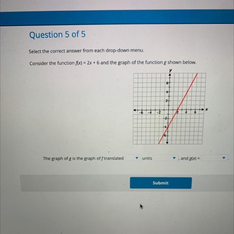 Select the correct answer from each drop-down menu. Consider the function f(x) = 2x-example-1