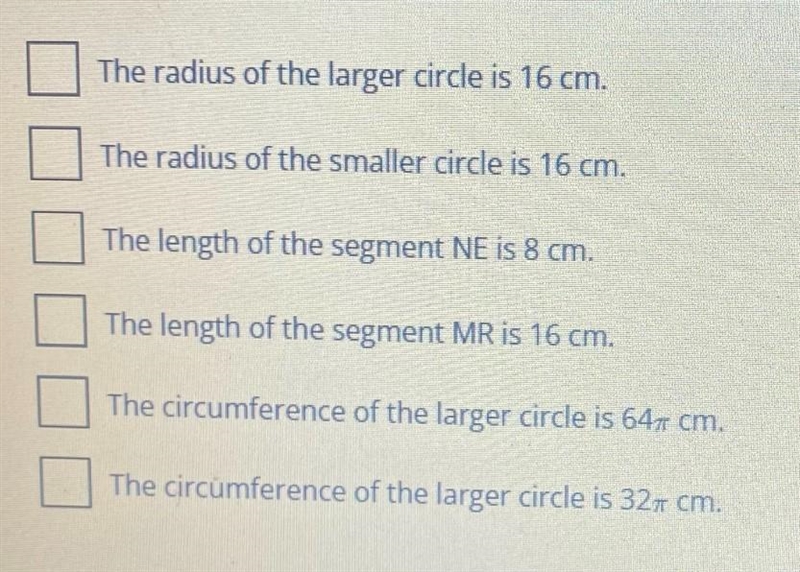 Two concentric circles are shown. The length of the arc MN is 4π cm and the length-example-2