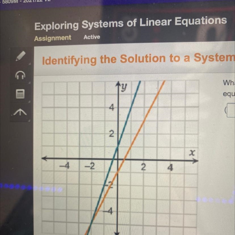 What point appears to be the solution to the system of the equations shown in the-example-1