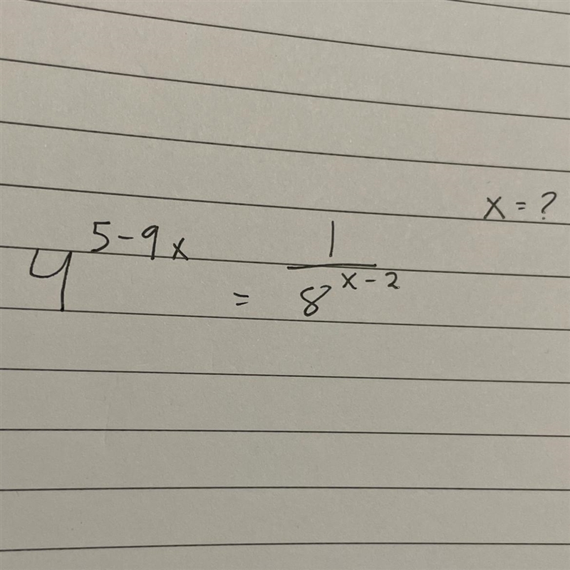 4^5-9x = 1/8^x-2 what is x equals? and the steps .. please-example-1