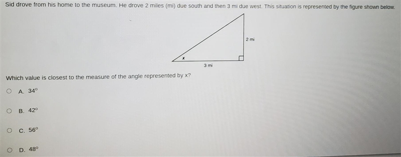 Sid drove from his home to the museum. He drove 2 miles (mi) due south and then 3 mi-example-1