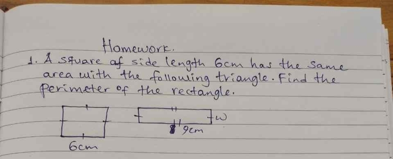 A square of the side lenght of 6cm has the same area as this rectangle . find the-example-1