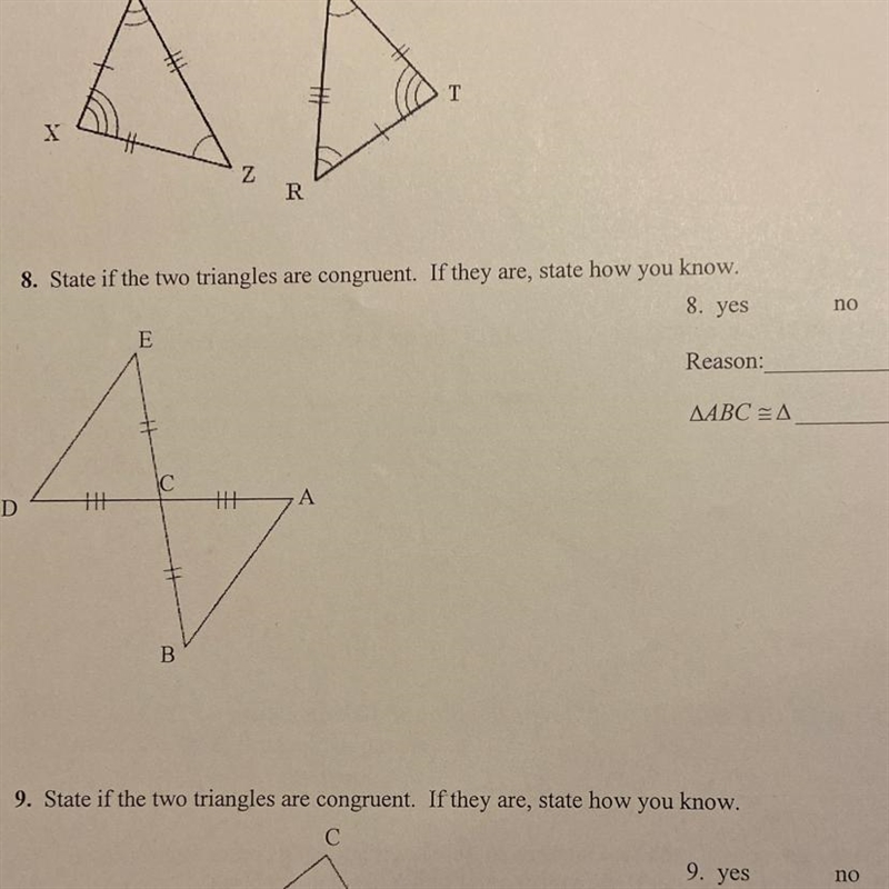 8. State if the two triangles are congruent. If they are, state how you know.-example-1