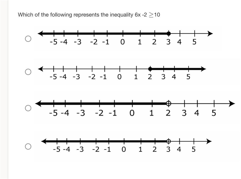 Which of the following represents the inequality 6x -2 ≥ 10-example-1